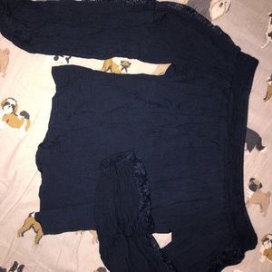 navy blue hollister off the shoulder long sleeve